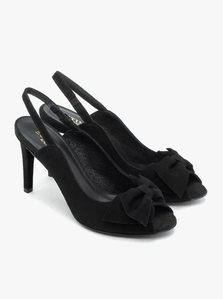 Czarne sandały peep toe z kokardą