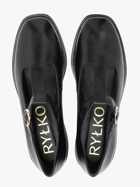 Schwarze T-Bar-Halbschuhe