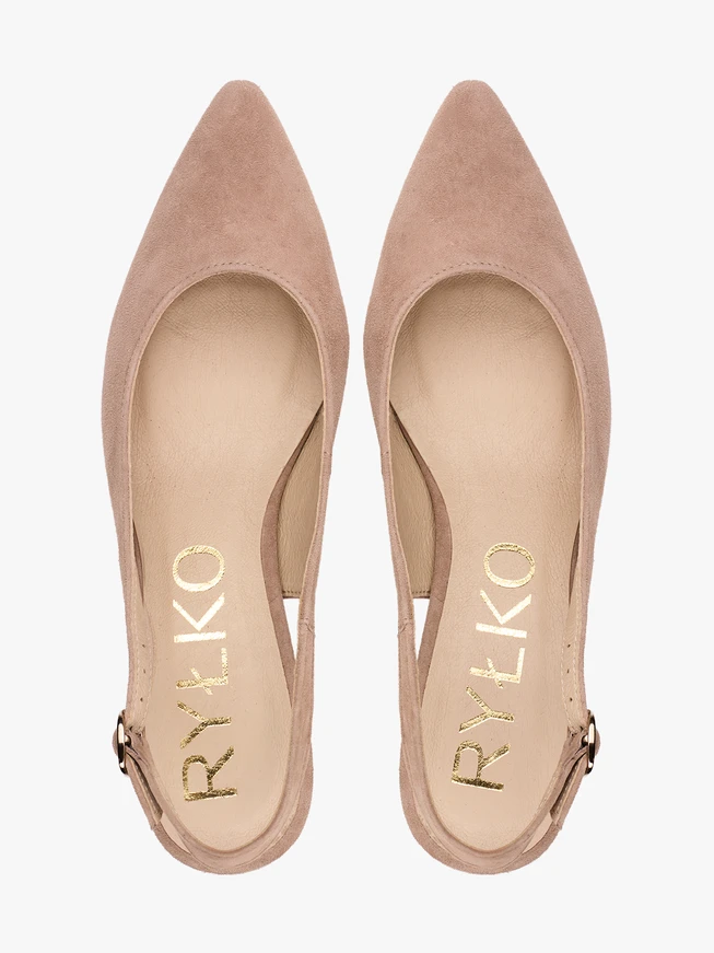 Beigefarbene Slingback-Pumps ohne Absatz