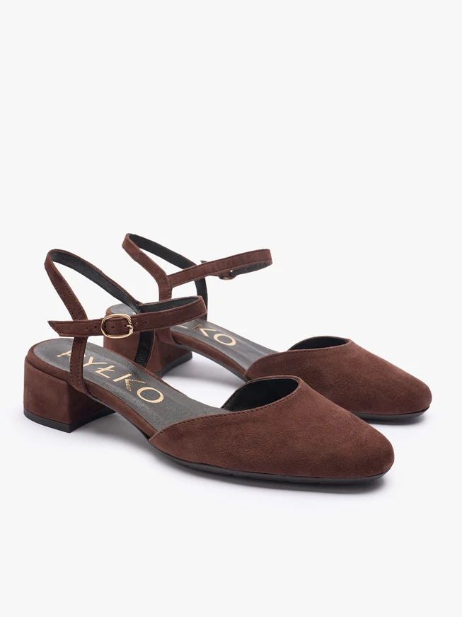 Dunkelbraune Slingback-Pumps mit niedrigem Schaft