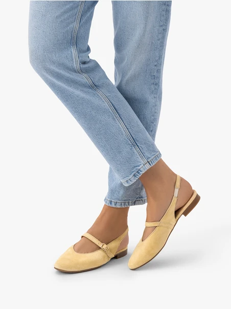 Leuchtend gelbe Veloursleder Slingback-Pumps ohne Absatz