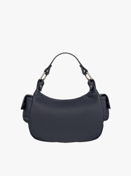 Marineblaue vollnarbige Lederhandtasche