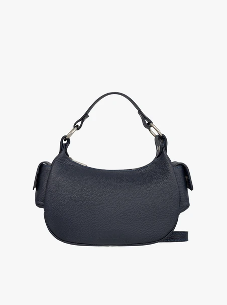 Marineblaue vollnarbige Lederhandtasche