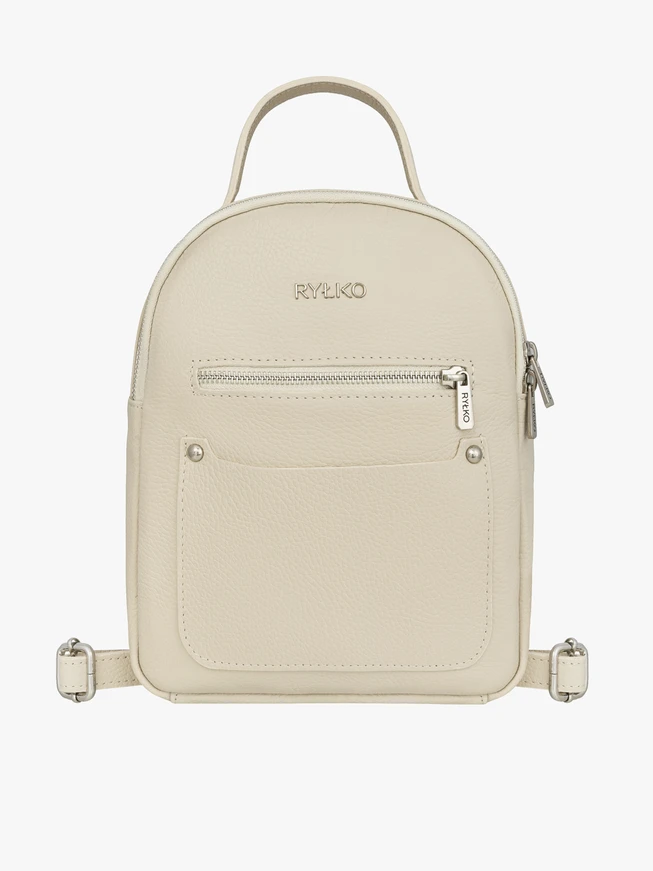 Cremefarbener Rucksack aus genarbtem Leder