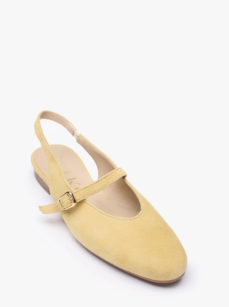 Leuchtend gelbe Veloursleder Slingback-Pumps ohne Absatz