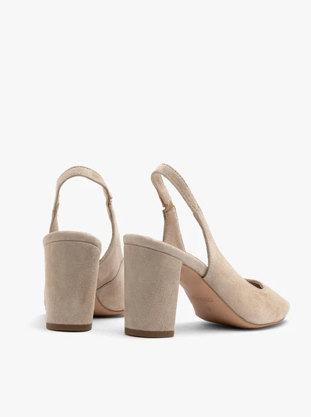 Beige Stiletto-Pumps mit offenem Absatz
