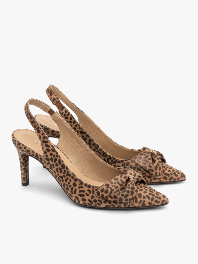 Slingback-Pumps im Leopardenmuster mit Schleife