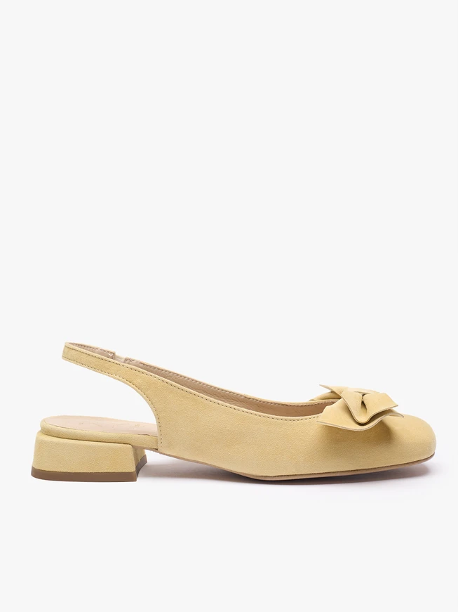 Leuchtend gelbe Slingback Pumps ohne Absatz mit Schleife