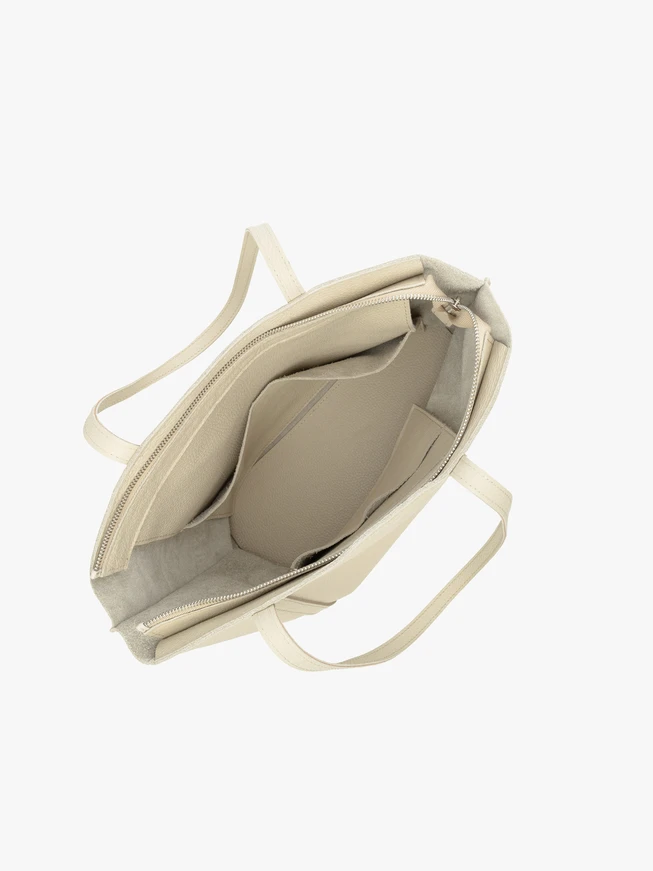 Geräumige A4 Shopper-Tasche aus Vollnarbenleder in Creme