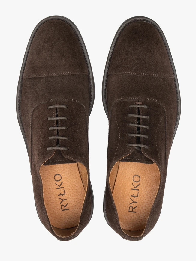 Dunkelbraune Veloursleder Schnürhalbschuhe