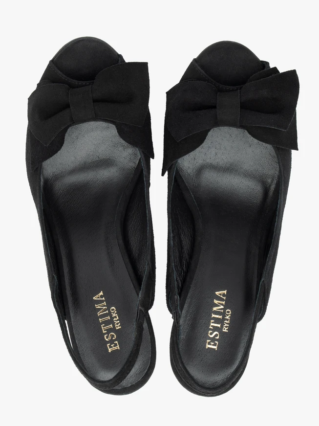 Schwarze Peep-Toe-Sandalen mit Schleife