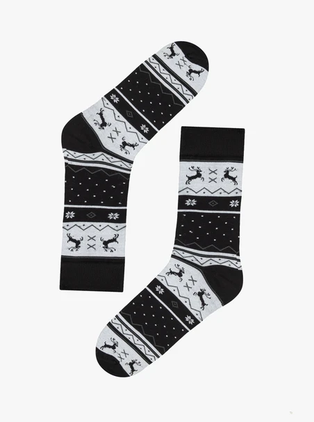 Black and white unisex Christmas socks with reindeer