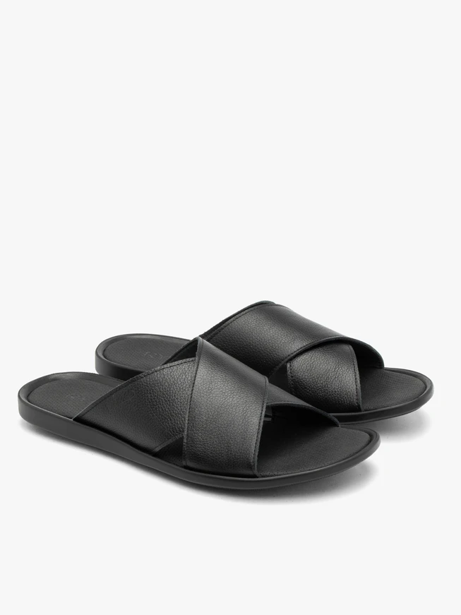 Schwarze Herren-Flip-Flops aus genarbtem Leder