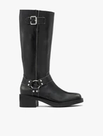 Schwarze Biker-Stiefel aus genarbtem Leder