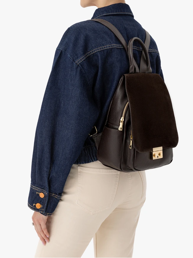 Brown Leather and Suede Backpack