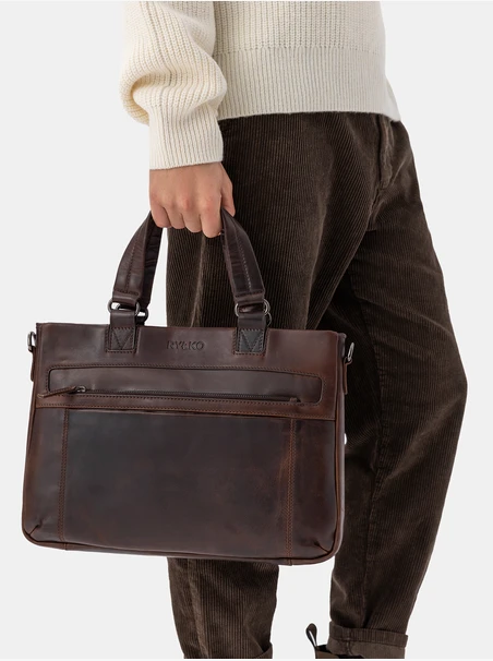 Braune A4-Laptoptasche aus genarbtem Leder