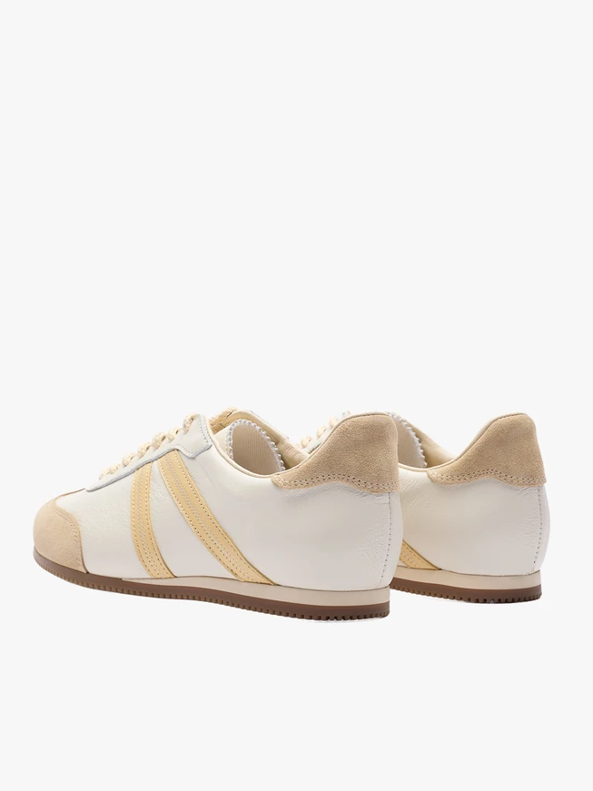 Beige Turnschuhe aus Leder und Velours