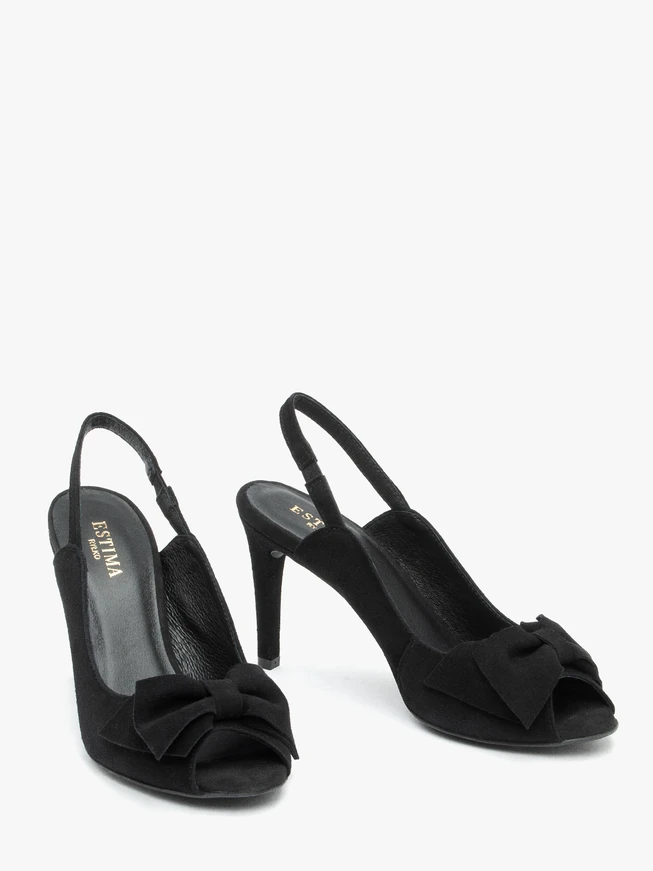 Schwarze Peep-Toe-Sandalen mit Schleife