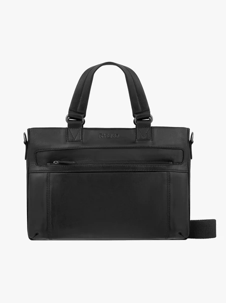 Schwarzer Leder Aktentasche Laptop Rucksack