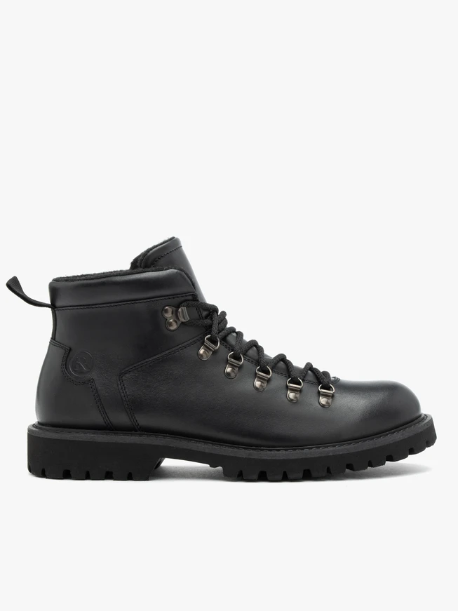 Schwarzer isolierter Vollnarbenlederstiefel