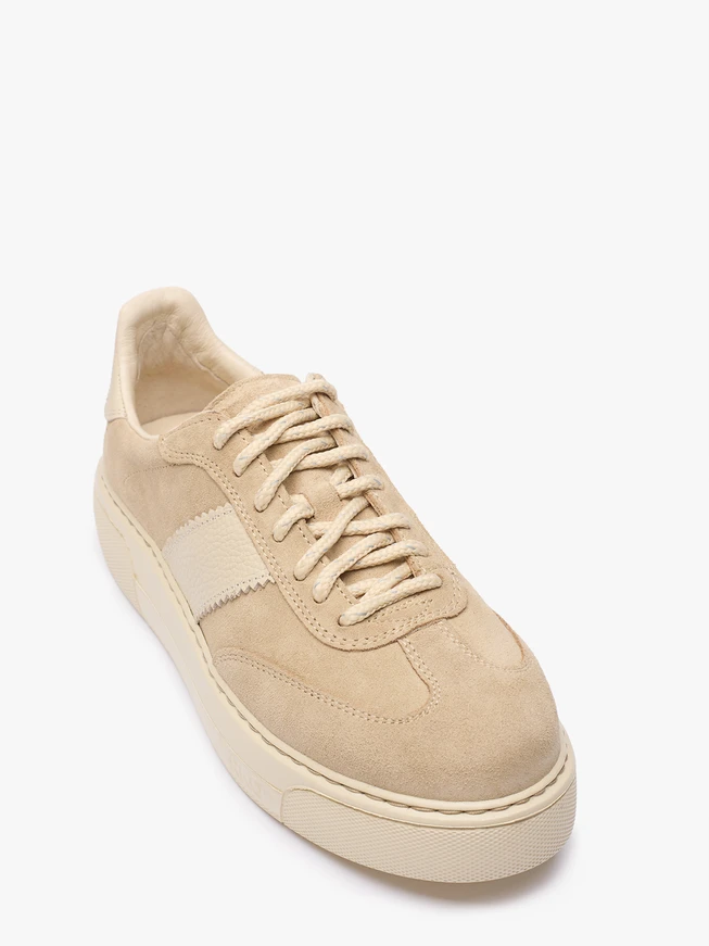 Beige Turnschuhe aus Leder und Velours
