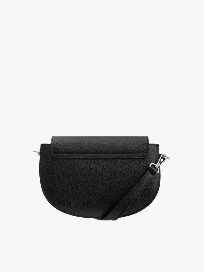 Handtasche aus schwarzem Vollnarbenleder mit dekorativer Schnalle
