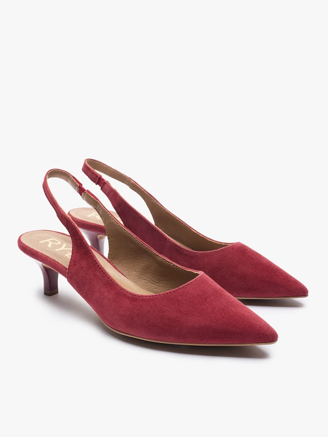 Kastanienbraune Slingback-Pumps ohne Absatz