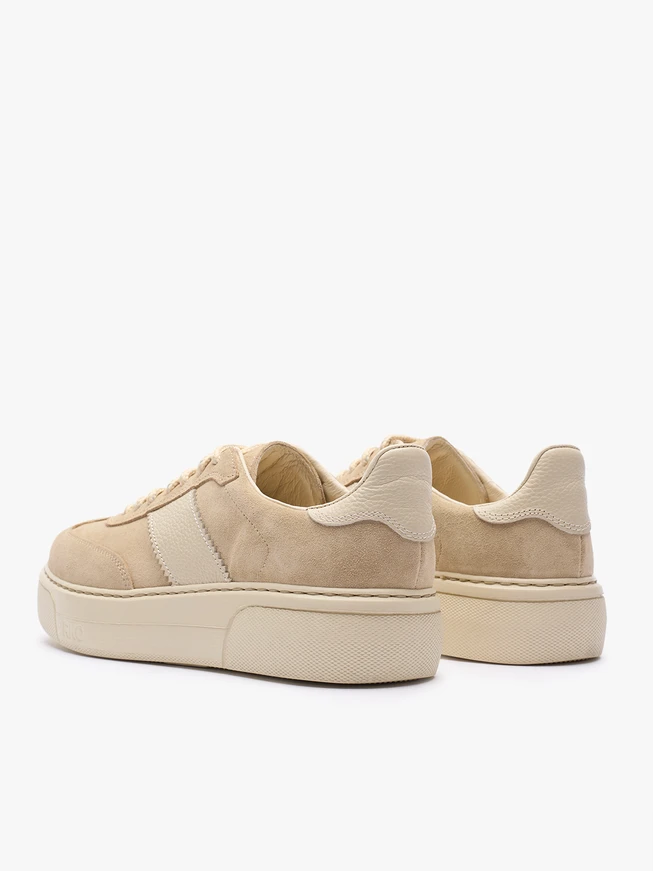 Beige Turnschuhe aus Leder und Velours