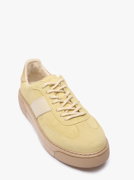 Jasnożółte sneakersy ze skóry licowej i welurowej