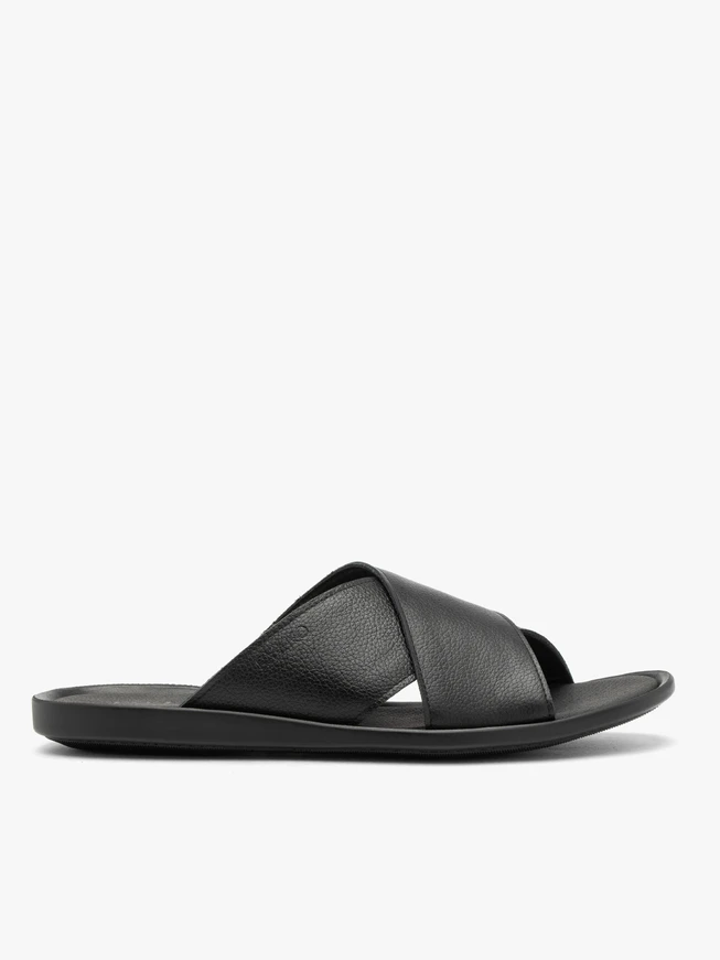 Schwarze Herren-Flip-Flops aus genarbtem Leder