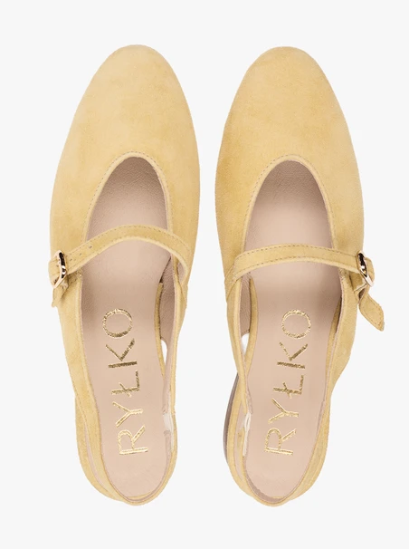 Leuchtend gelbe Veloursleder Slingback-Pumps ohne Absatz