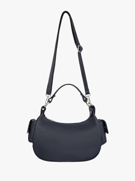 Marineblaue vollnarbige Lederhandtasche