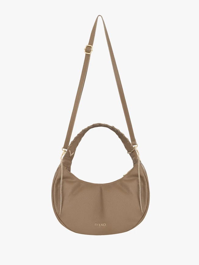 Dunkelbeige Vollnarbenlederhandtasche