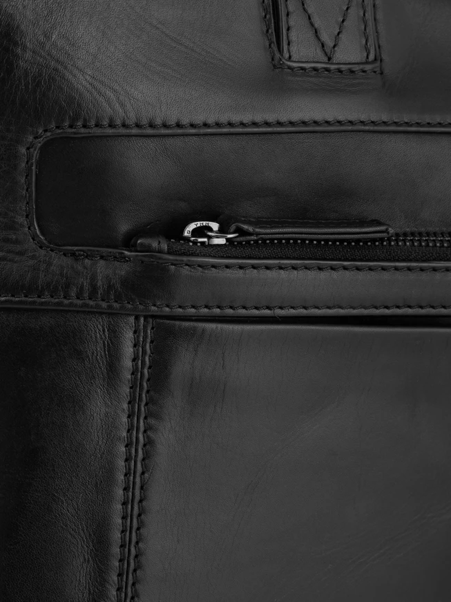 Schwarzes Leder Laptop Rucksack Tasche