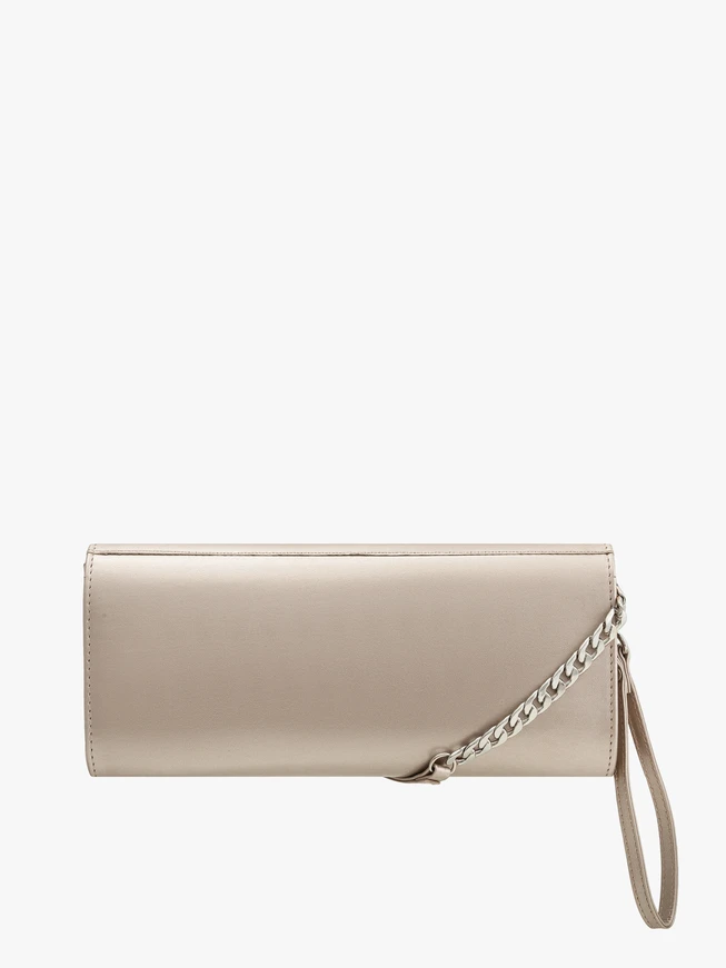 Längliche Platin-Clutch-Tasche mit Kette
