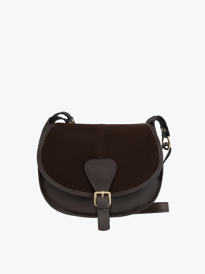 Posttasche aus braunem Leder und Velours