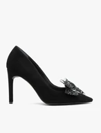 Black suede pumps with bow