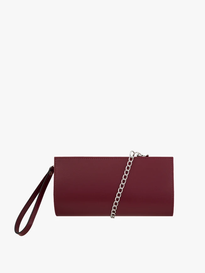 Kastanienbraune längliche Ketten-Clutch-Tasche