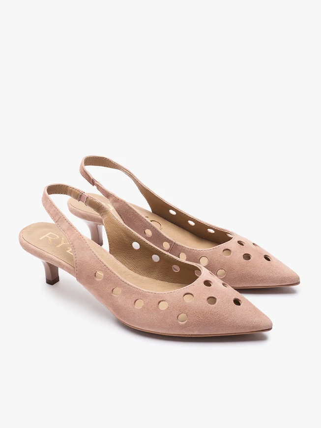 Dreckig rosafarbene Slingback-Pumps ohne Absatz mit Cut-out