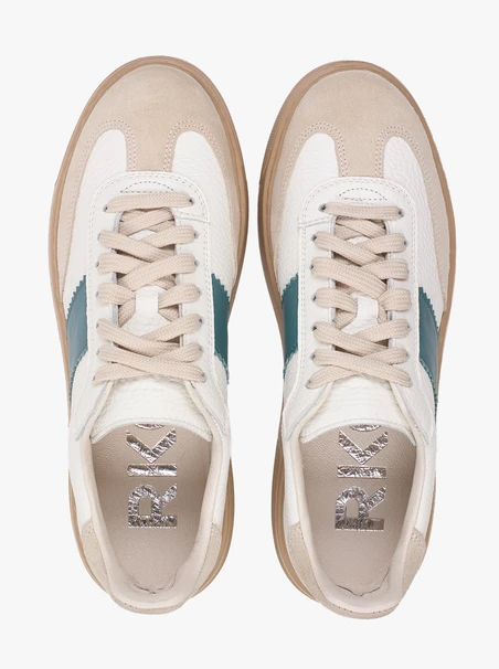Women’s sporty leather shoes with green stripe