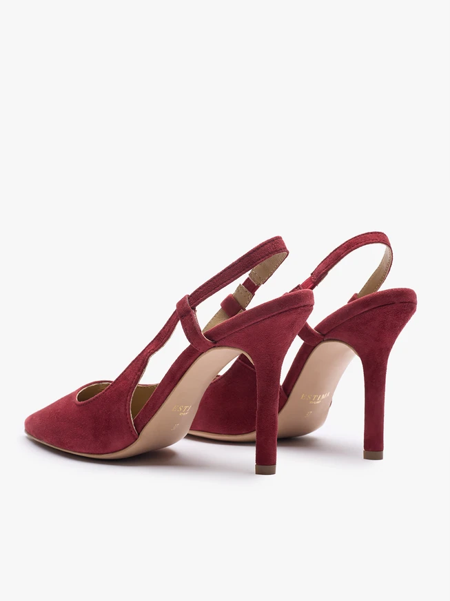 Kastanienbraune Slingback-Pumps aus Veloursleder ohne Absatz