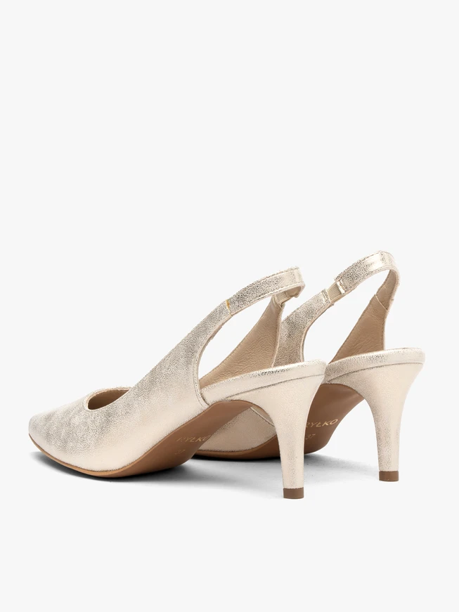 Platinum slingback stiletto pumps
