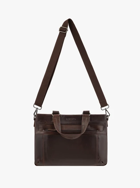 Braune A4-Laptoptasche aus genarbtem Leder