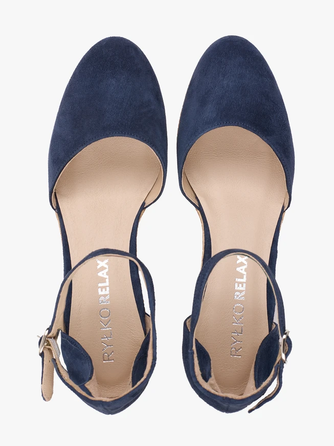 Marineblaue Espadrilles aus Veloursleder auf Plateausohlen
