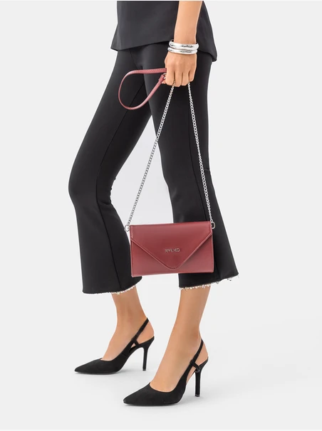 Burgundy leather clutch bag