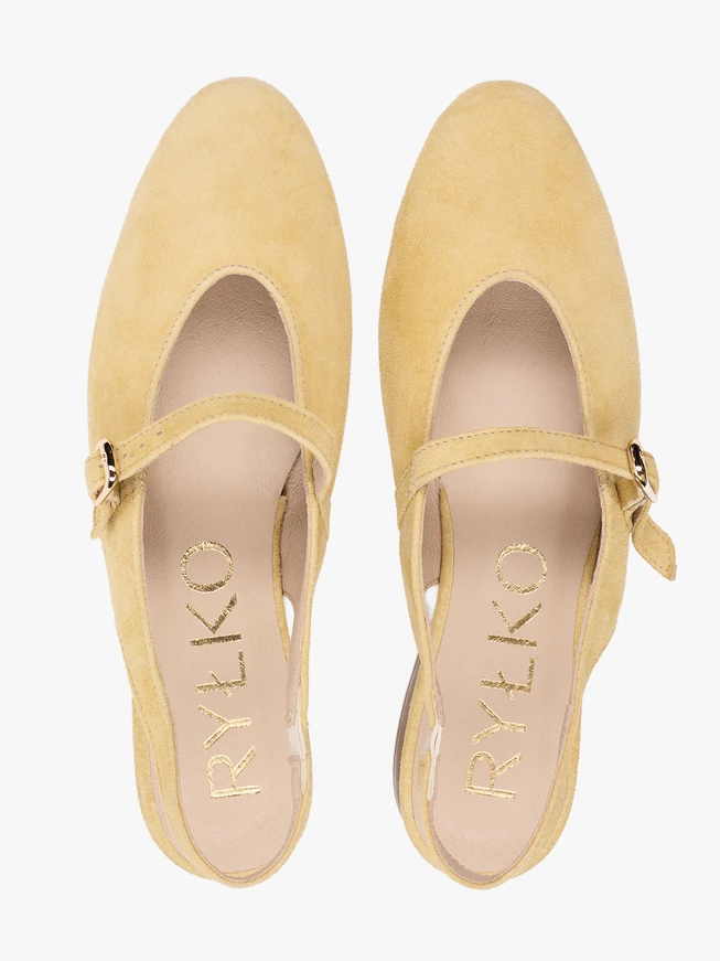Leuchtend gelbe Veloursleder Slingback-Pumps ohne Absatz
