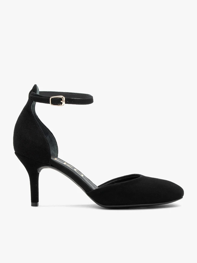 Schwarze Riemchenpumps aus Veloursleder