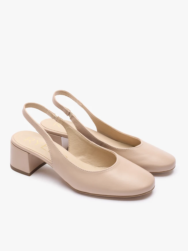 Beżowe czółenka slingback bez pięty
