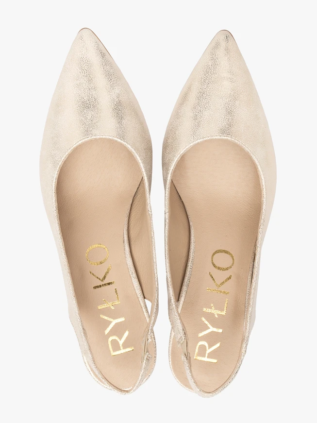 Platynowe czółenka typu slingback na szpilce
