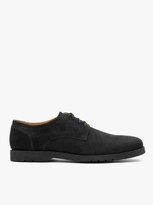 Black nubuck men’s shoes with perforated upper